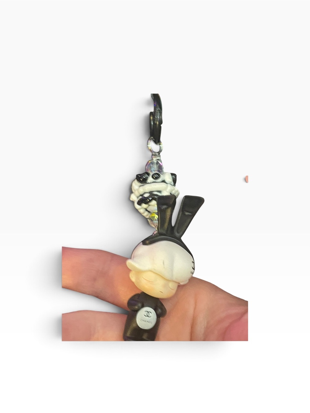 Unbranded Chibi Bunny Girl Bag Charm Keychain| Iridescent Bead Novelty